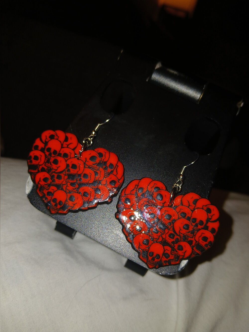 Red Skull Heart Dangle Earrings - Women Jewelry
